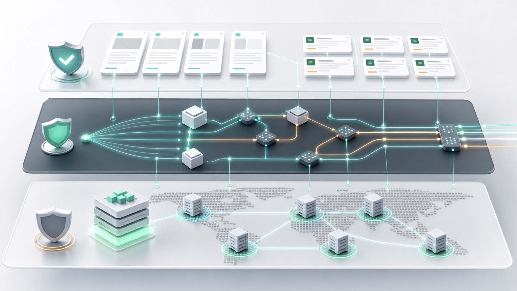 Three layered AI access controls connecting search visibility, crawler routing and CDN policy